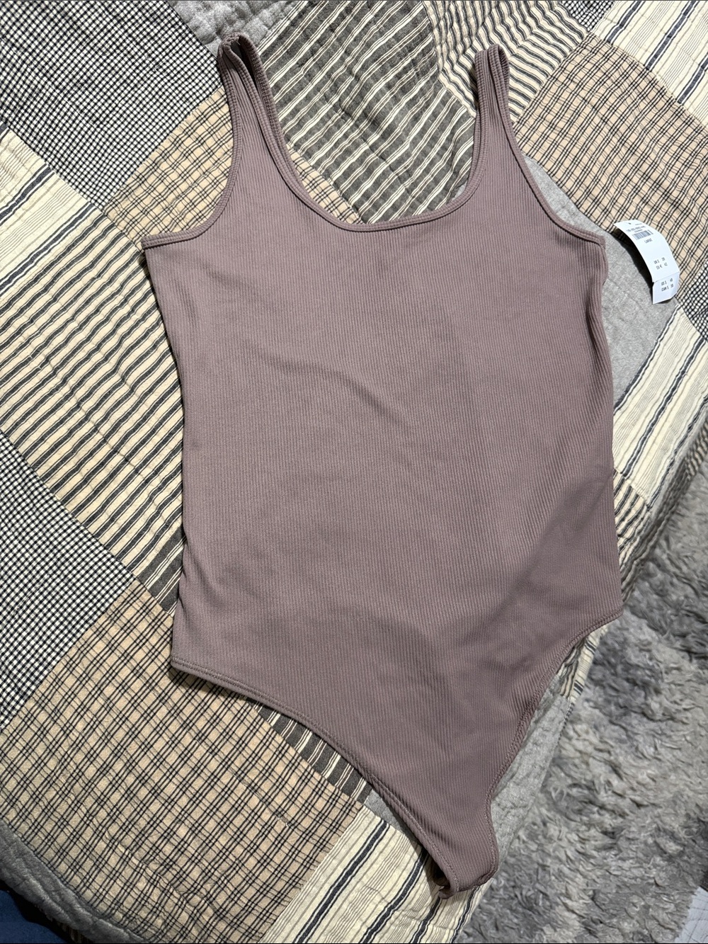 Ribbed Brownish Mauve Tank Bodysuit - Women's Sleeveless Top